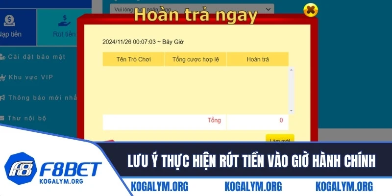 Lưu ý là chỉ nên thực hiện rút tiền vào khung giờ hành chính